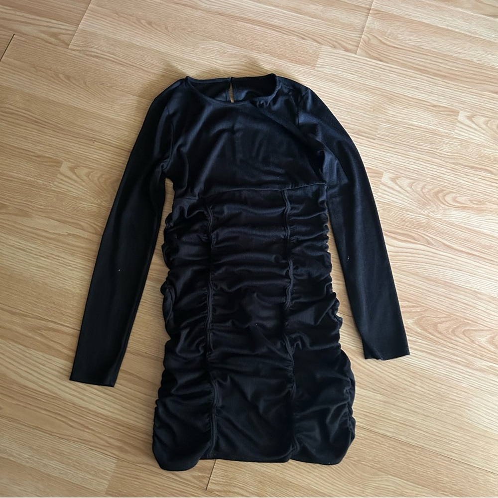 Women’s Black Ruched Long Sleeve Mini Dress S/M
